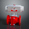 Red Ball Valve With White Actuator And Gear Symbol Flange Connection Industrial Equipment