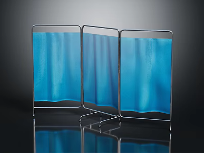 Stylish Modern Blue Room Divider With Three Fabric Panels And Metal Frame 3d model