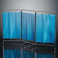Stylish Modern Blue Room Divider With Three Fabric Panels And Metal Frame