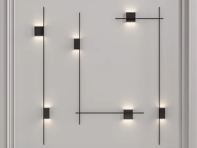 Modern Minimalist Black Geometric Wall Lamps with Symmetric Lines on White Wall Lighting 3d model