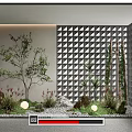 Garden Courtyard Design With Green Plants Geometric Wall And Lighting Elements 3d model