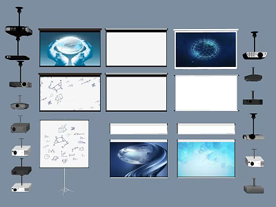 Projection Monitoring Equipment Including Ceiling Projectors Floor Stand Screens And Display Content 3d model