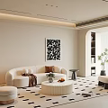 Modern Living Room Interior With White Sofa Black White Rug Decorative Art And Green Plant