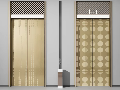 Elegant Modern Golden Elevator Doors With Intricate Patterns In Public Facility 3d model Elegant Modern Golden Elevator Doors With Intricate Patterns In Public Facility 3d model
