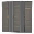 Elegant Modern Storage Cabinet with Glass Doors Golden Handles and Metal Frame Shelves