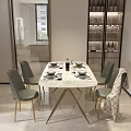Elegant Modern Dining Table Set With Gray Upholstered Chairs And Golden Metal Legs