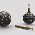 Vintage Military Grenade With Textured Surface And Metal Parts As Tactical Weapon