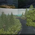 Scenic Hinged Door Opening To Winding Mountain Road With Pine Trees And Greenery