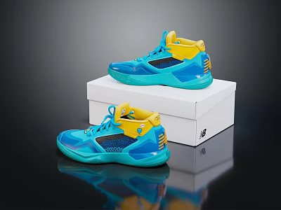 Blue And Yellow High Top Sneakers With Transparent Upper On White Box 3d model