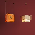 Square Grid Patterned Pendant Lights With Orange White Shades On Red Wall Background 3d model