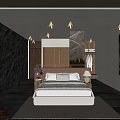 Luxurious Hotel Guest Room With Rock Wall Abstract Painting Wooden Accents And Plush Bed