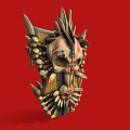 Ornate Spiked Skull Mask With Yellow Black Accents On Red Background