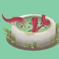 Cartoon Scene With White Container Green Liquid Red Spotted Tentacles Grass And Keep Out Sign