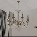 Elegant Vintage Crystal Chandelier With Golden Frame And Candle Shaped Lights In Interior