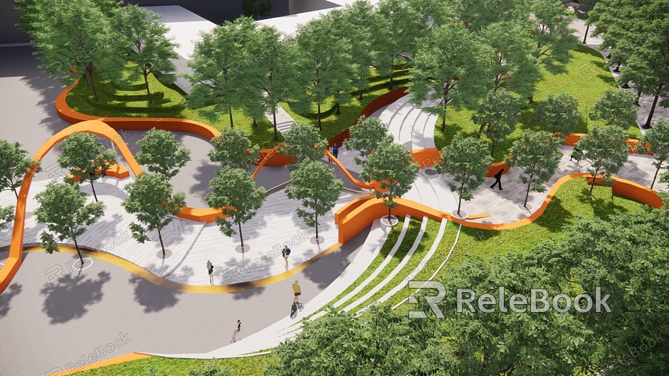 Style Micro-terrain Landscape Campus Landscape Curve Composition Boulevard Special-shaped Corridor Frame Line Flowing Orange Ribbon model