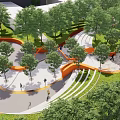 Style Micro-terrain Landscape Campus Landscape Curve Composition Boulevard Special-shaped Corridor Frame Line Flowing Orange Ribbon 3d model