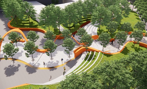 Style Micro-terrain Landscape Campus Landscape Curve Composition Boulevard Special-shaped Corridor Frame Line Flowing Orange Ribbon 3d model