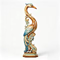Bird Shaped Carved Decorative Ornament Set With Curved Patterns And Brown Blue Beige Colors