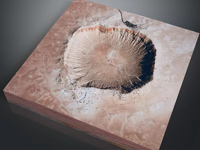 Giant Circular Meteor Crater Aerial View In Desert Landscape With Radial Structure 3d model
