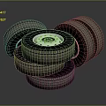 Stacked Car Tires Display With Stylish Wheel Rims And Detailed Tread Patterns