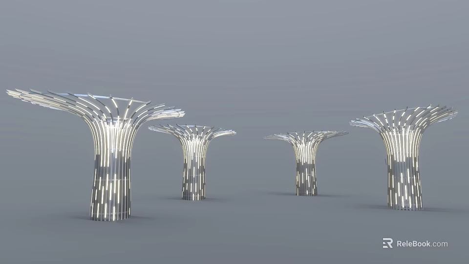 Modern Tree Shaped Light Structures With White Silver Lines And Decorative Design 3d model