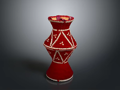 Red Decorative Vase With White Geometric Patterns And Ornate Design Details 3d model
