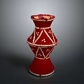 Red Decorative Vase With White Geometric Patterns And Ornate Design Details