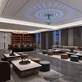 Luxurious Private Dining Room with Large Round Table Chandelier TV Screen and Sofa 3d model