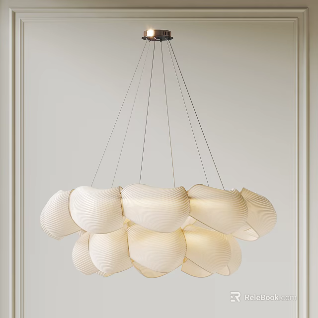 Elegant White Pleated Chandelier With Multiple Hanging Lamps And Modern Design 3d model 