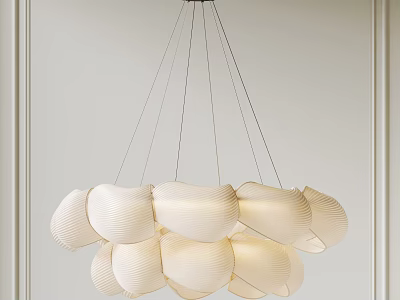 Elegant White Pleated Chandelier With Multiple Hanging Lamps And Modern Design 3d model