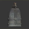 Antique Bronze Bells With Decorative Top Figures And Intricate Surface Patterns