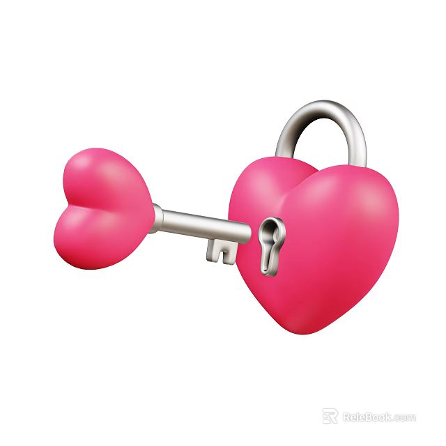 Pink Heart Shaped Key And Lock Decorative Ornament Set For Home Decor 3d model 