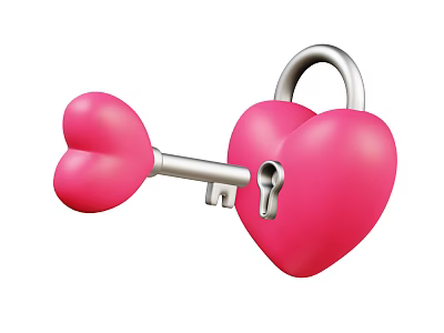 Pink Heart Shaped Key And Lock Decorative Ornament Set For Home Decor 3d model