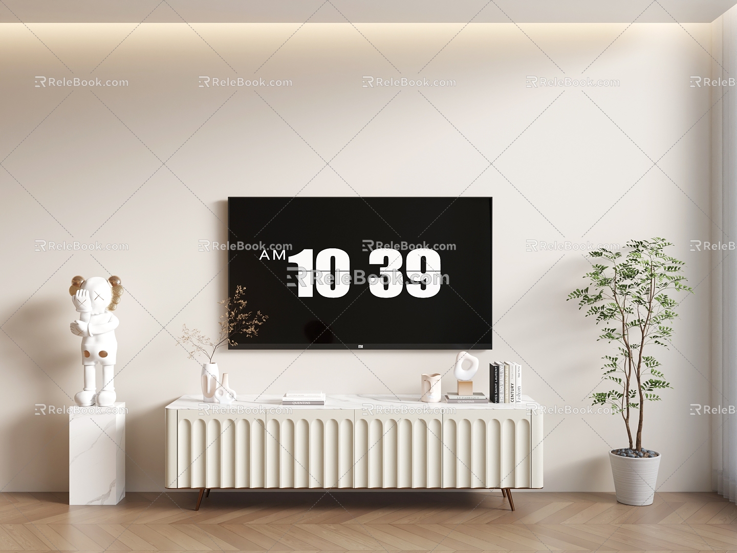 French TV Cabinet Cream Wind TV Cabinet TV Plant 3d model