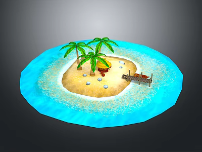 Tropical Island Scene With Sandy Beach Palm Trees Hut And Wooden Bridge 3d model