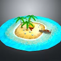 Tropical Island Scene With Sandy Beach Palm Trees Hut And Wooden Bridge