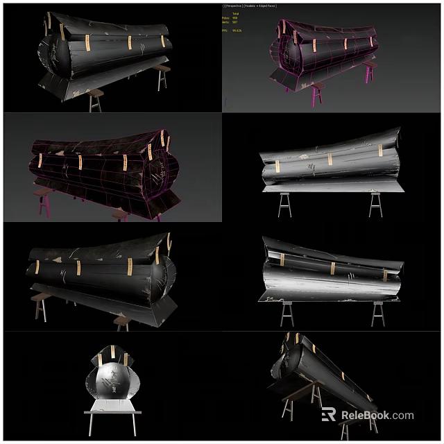 3D Model Structure With Multiple Angle Views Wireframe And Rendered Designs On Stands 3d model 