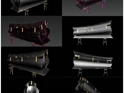 3D Model Structure With Multiple Angle Views Wireframe And Rendered Designs On Stands 3d model