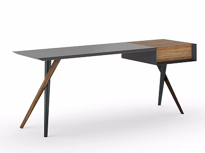 Modern Home Office Desk With Two Tone Top And Wooden Metal Legs Design 3d model