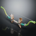 Traditional Decorative Bow Weapon Featuring Green Limbs Bone Like Ends And Metal Accents