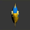 Cute Cartoon Fish Yellow And Blue With Red Eyes Blue Spots On Dark Background Reflection