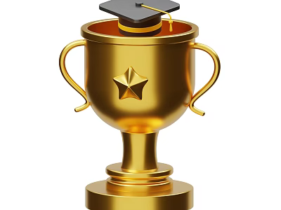 Gold Trophy With Graduation Cap Star Decor And Golden Handles Base Design 3d model