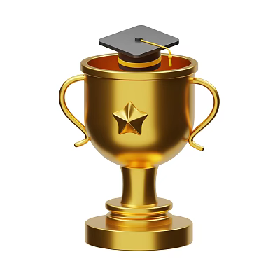 Gold Trophy With Graduation Cap Star Decor And Golden Handles Base Design 3d model