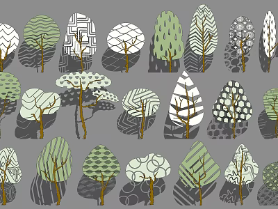 Cartoon Scene With Various Designed Trees And Colorful Leaf Patterns Illustration 3d model
