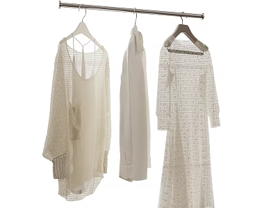 Light Colored Clothes In Various Styles With Lace Details Hanging On Hangers 3d model