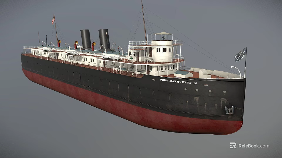 FIDE MARIASTE II Ship With Black Red Hull White Superstructure And Twin Smokestacks 3d model 