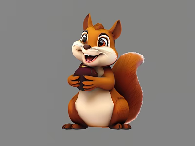 Cute Cartoon Squirrel Holding Fruit With Smiling Face And Fluffy Tail 3d model
