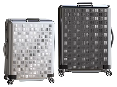 Silver And Dark Gray Luggage With Diamond Pattern Texture Rolling Wheels And Telescopic Handle 3d model