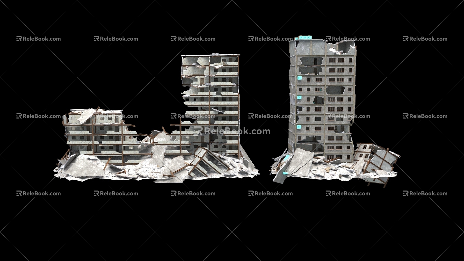 Ruins of modern post-war buildings 3d model