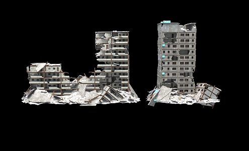 Ruins of modern post-war buildings 3d model